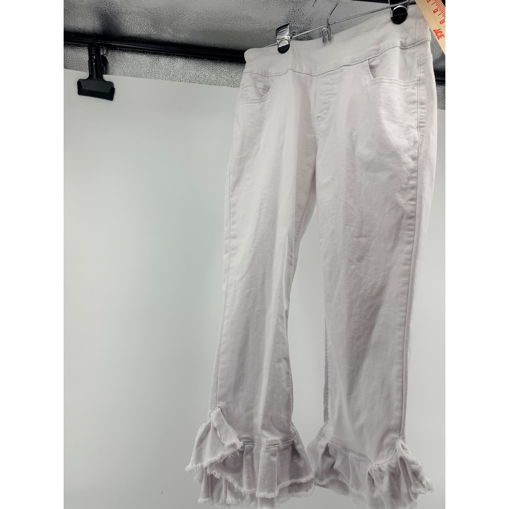 Ethyl Clothing White Ruffle Hem Crop Denim Jeans Size 2 Pull On Stretch Boho